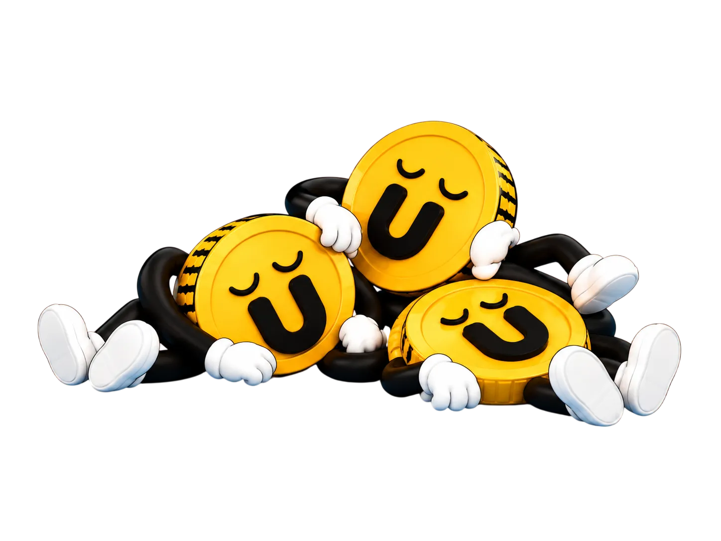 Three yellow $USELESS coins asleep in a pile